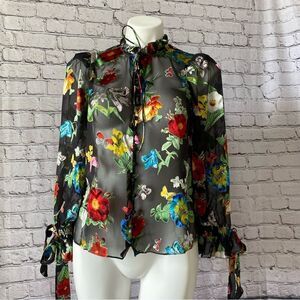 Alice + Olivia Julius Floral black Button-Front Blouse small